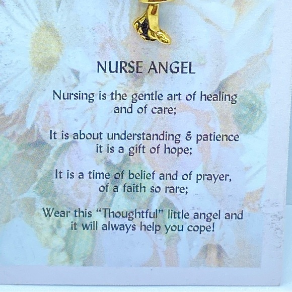 ANGEL NURSE Pin on Card With Poem Goldtone - Picture 2 of 4